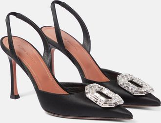 Amina Muaddi Camelia 90 satin slingback pumps