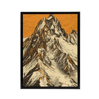 Artery8 K2 Mountain Peak Summit Climbers Framed Canvas Wall Art Print in Orange | Size: W24 x H32