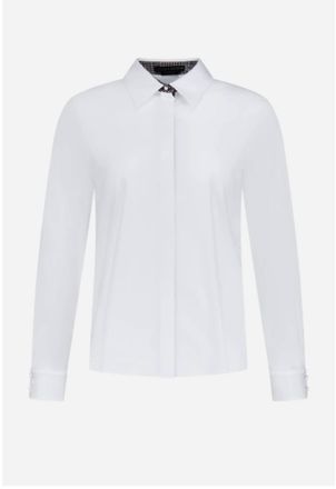 Alice & Olivia Womens Willla Combo Placket Top In White/black/toffee