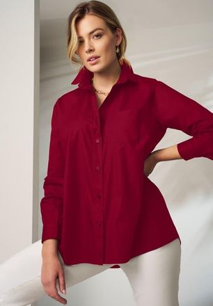 Jessica London Stretch Cotton Oversized Poplin Shirt in Rich Burgundy at Nordstrom, Size 16