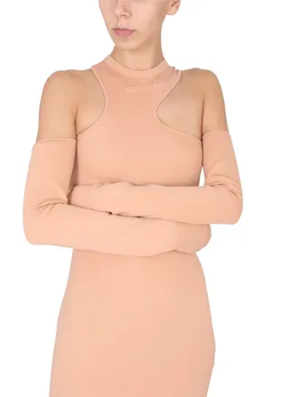 Off-white Asymmetric Mini Dress - Brown