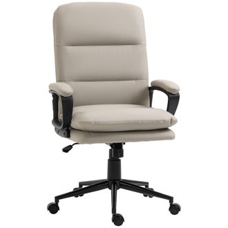 Vinsetto Ergonomic Computer Desk Chair - PU Leather Office Chair with Adjustable Height and Swivel Rolling Wheels for Work Study - Light Grey | TJ Hu