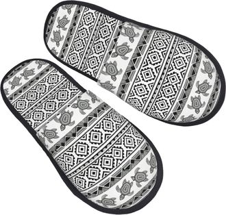 Generic Fluffy Slippers Ethnic Turtle Striped Cozy Camping Slippers Unisex House Shoes For Men Room Winter M
