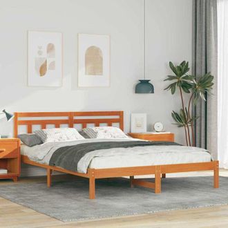 vidaXL Estructura De Cama Con Cabecera Marr&oacute;n Madera De Pino Vidaxl
