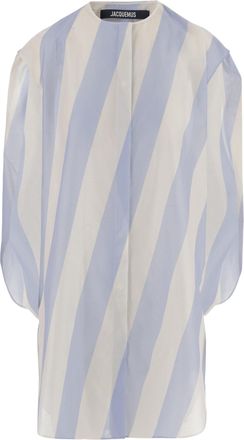 Jacquemus White Light Blue Striped Cotton-Blend Tank Shirt