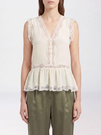 Chlo&eacute; Top da sera in seta senza maniche con scollo a V e inserti in pizzo