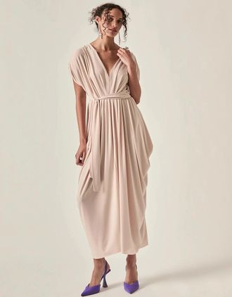 James Lakeland Womens Draped Open-Back Midi Dress - Taupe - Tan - Size: 10