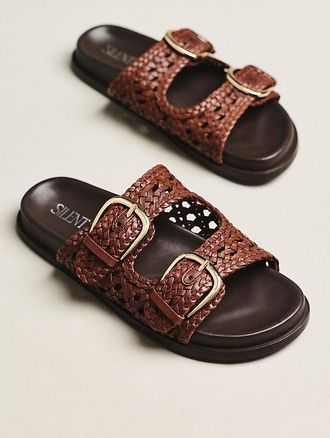 Silent D Woven Buckle Slide Sandals