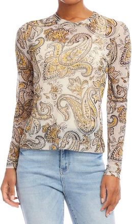 Karen Kane Preeti Paisley Long Sleeve Mesh Top In White Multi