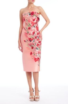 Badgley Mischka Flower Embellished Strapless Cocktail Dress in Pink Multi at Nordstrom, Size 10