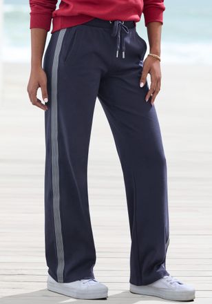 H.I.S Relaxhose H.I.S, Damen, Gr. 32/34, N-Gr, blau (marine), Interlock, Obermaterial: 60% Baumwolle, 40% Polyester, unifarben, Basic, bequem lang, Hosen Re