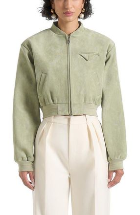 Mani&egrave;re De Voir Monique Suede Wide Shoulder Bomber Jacket in Sage at Nordstrom, Size 0