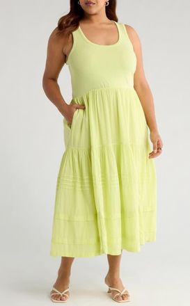 Treasure & Bond Mixed Media Cotton Blend Maxi Dress in Green Finch at Nordstrom, Size 1X
