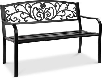 Best Choice Products Outdoor Steel Bench Garden Patio Porch Furniture w/ Floral Design Backrest