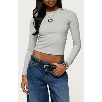 Edikted Tay Long Sleeve Crop Top in Gray at Nordstrom, Size X-Large