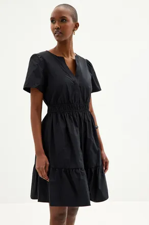 Contemporaine Womens Slit collar tiered poplin dress
