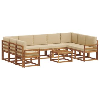 vidaXL Conjunto De Sof&aacute;s De Exterior Con Coj&iacute;n 10 Pcs Natural Y Beige Vidaxl
