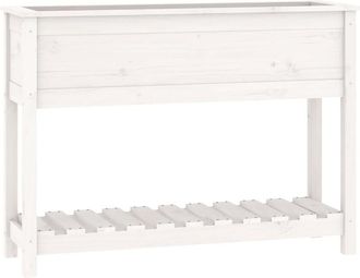 vidaXL Vidaxl - Jardinera Con Estante Madera Maciza Pino Blanca 111,5x34,5x81cm