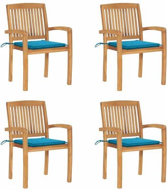 vidaXL Vidaxl - Sillas De Jard&iacute;n Apilables 4 Uds Madera De Teca Con Cojines