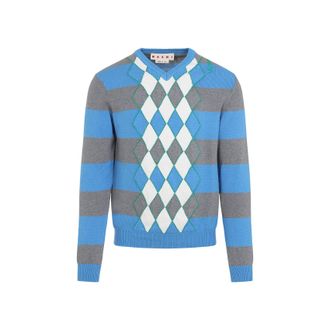 Marni Light Blue Cotton V-Neck Sweater-Uomo