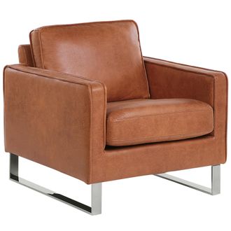 Beliani Sill&oacute;n De Piel Sint&eacute;tica Marr&oacute;n Dorado Patas Plateadas Estilo Retro Vind
