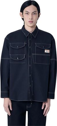 Story mfg. Contrast Stitch Utility Shirt - Heren - Casual Overhemden - Zwart - S - Katoen - Overhemden