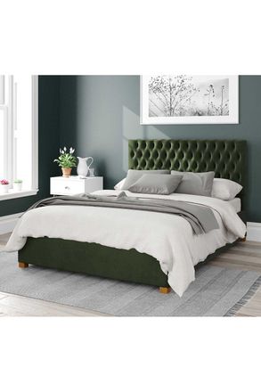 Aspire Home Accents Nightingale Upholstered Ottoman Storage Bed, Plush Velvet Fabric in Dark Olive | Size: Super King