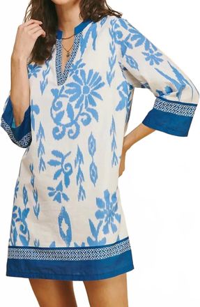 Pinch Design Contrast Floral Print Mini Dress In Blue Multi