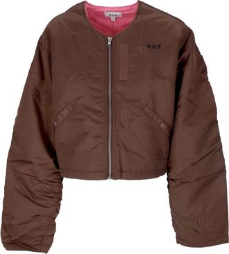 HUF Paisley Satijnen Bomberjack - Dames - Zomerjassen - Bruin - M - Satijn - Jassen