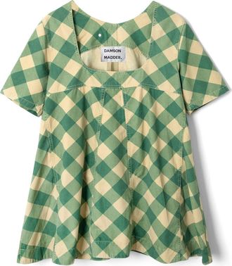 Damson Madder Bridget Plaid Organic Cotton Minidress in Green Multi at Nordstrom, Size 10 Us
