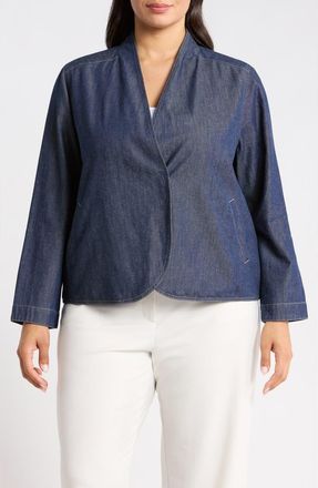 Eileen Fisher Curved Front Organic Cotton Denim Jacket in Dark Indigo at Nordstrom, Size 2X