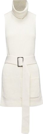 Tibi Merino Wool Ribbed Belted Side Cut Out Funnel Collar Vest