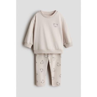 H&M 2-piece Sweatshirt And Leggings Set in Light Beige/bears at Nordstrom, Size Newborn