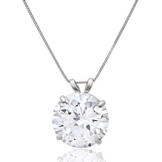 MAX + STONE 14k Yellow or White Gold Round Cubic Zirconia Pendant Necklace 5mm to 10mm