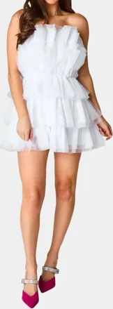 BuddyLove Powder Puff Strapless Tulle Mini Dress In White