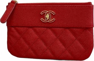 Chanel Red Color Grained Calfskin Coin Purse/Coin Case (Pre-Owned)