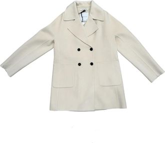 Emma & Gaia Double-Breasted Wollen Jas - Dames - Mantel - Beige - M - Wol - Jassen