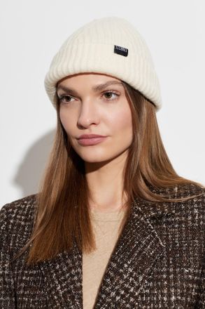 Maison Margiela Wool Beanie With Logo Patch, Unisex, Cream