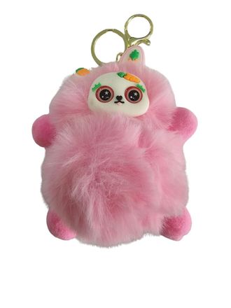 Generic Fluffy Animal Plush Keychain - Cute Soft Furry Pom-Pom Bag Charm with Big-Eyed Cartoon Face, Adorable Key Ring Accessory for Kids & Adults (Multiple C
