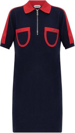 Versace Cotton Knit Zip Midi Jurk - Dames - Kleedjes - Blauw - S - Katoen - Kleedjes