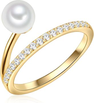 Valero Pearls Womens Ring 925/- Sterling Silver - Gold - Size M