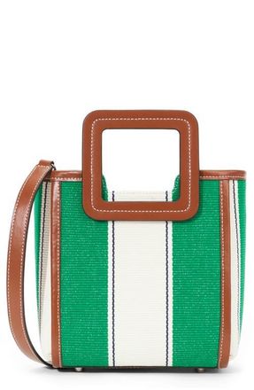 Staud Mini Shirley Bungalow Stripe Canvas & Leather Tote at Nordstrom