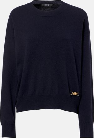 Tシャツ・カットソー VERSACE Midnight Blue Stretch Wool Blend Sweater Versace Sweater Blue Mens Versace