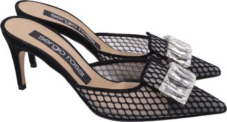 Sergio Rossi Crystal-Embellished Mesh-Accent Mules in Black Polyester