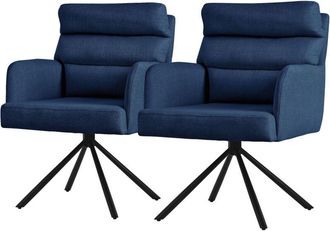 ML Design Ml-design - 2x Silla De Comedor Giratoria, Azul Oscuro Asiento De Cocina Con Respaldo Extra&iacute;ble Y Reposabrazos Dise&ntilde;o Ergon&oacute;mico Mueble Tapizado Con F
