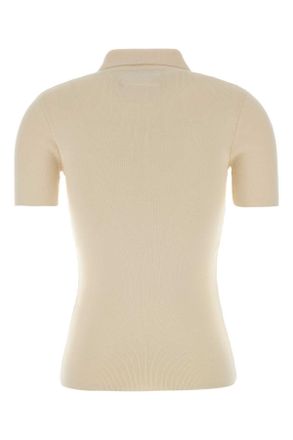 Maison Margiela Womens Ivory Cotton Polo Shirt Bianco Exterior Exterior: T-shirts And Polos
