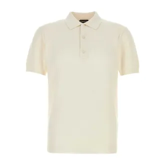 Tom Ford Polo Shirts, male, White, Size: L Silk Cotton Piquet SS Polo