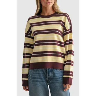 All in Favor Striped Crewneck Sweater in Yellow Brown Stripe at Nordstrom, Size X-Large