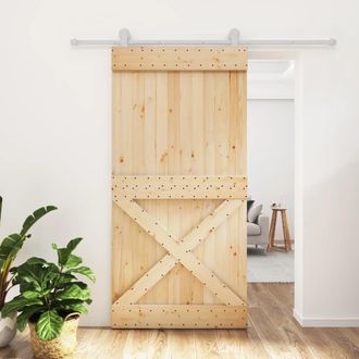 Berkfield Home Sliding Door with Hardware Set 100x210 cm Solid Wood Pine in Brown
