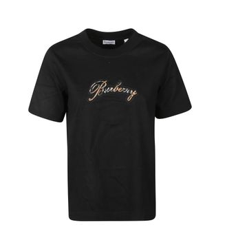 Burberry T-Shirts, female, Black, Size: S Logo Print Crew Neck T-Shirt